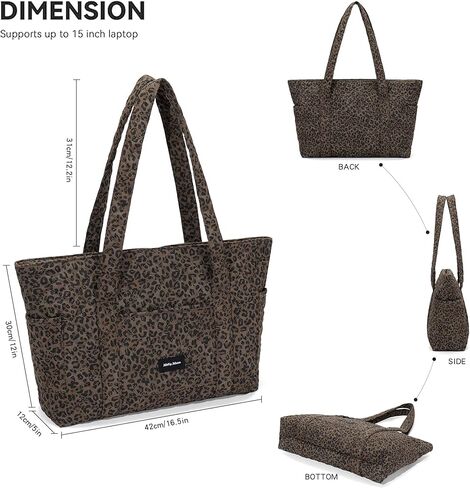 Molly Moon Quilted Leopard Tote Bag for Women, Cheetah Tote Bag with Zipper & Wet Pockets, Leopard Print Quilted Cotton Shoulder Bag for College Travel Gym, Women's Gifts for Sister Teachers Moms in Saudi Arabia