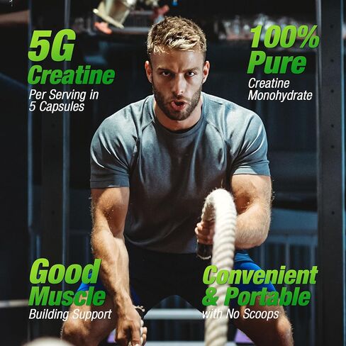 Creatine Monohydrate, 5000mg (5 Capsules) Per Serving, Creatine Capsules (40 Servings) for Supports Strength, Lean Muscle, Power Output & Workout Performance – Gluten Free, for Men & Women in Saudi Arabia