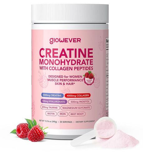 Creatine for Women | 5g Creatine Monohydrate + 4g Collagen Peptides Complex Creatine Powder | Sugar-Free, Gluten-Free, Non-GMO, Easily Soluble | Raspberry, 30 Servings in Saudi Arabia