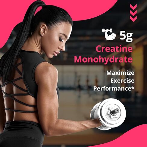 Creatine for Women | 5g Creatine Monohydrate + 4g Collagen Peptides Complex Creatine Powder | Sugar-Free, Gluten-Free, Non-GMO, Easily Soluble | Raspberry, 30 Servings in Saudi Arabia