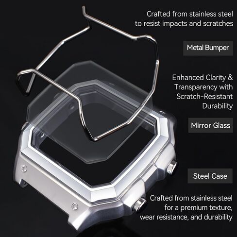Kolexchi Stainless Steel Watch Case & Bumper Compatible with Casio AE-1200 AE-1300, Metal Bezel with Shock Absorber Bar for Men, Mod Kit for AE1200WHD AE-1200WH AE-1300WH (Silver case + Silver bumper) in Saudi Arabia