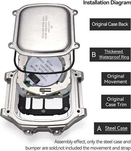 Kolexchi Stainless Steel Watch Case & Bumper Compatible with Casio AE-1200 AE-1300, Metal Bezel with Shock Absorber Bar for Men, Mod Kit for AE1200WHD AE-1200WH AE-1300WH (Silver case + Silver bumper) in Saudi Arabia