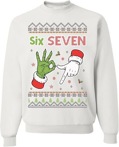 wild custom apparel Six Seven 6 7 67 Meme Santa Hands Ugly Funny Christmas Sweater Crewneck Sweatshirt in Saudi Arabia