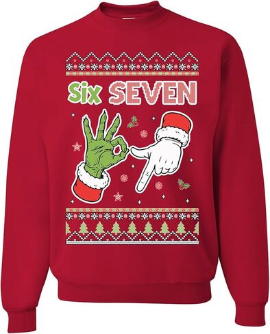 wild custom apparel Six Seven 6 7 67 Meme Santa Hands Ugly Funny Christmas Sweater Crewneck Sweatshirt in Saudi Arabia