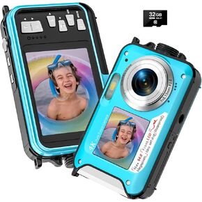 4K Underwater Camera 56MP Autofocus 11FT Waterproof Camera Dual-Screen Selfie 16X Underwater Camera for Snorkeling Waterproof Compact Floatable Digital Camera with 32GB Card in Kuwait