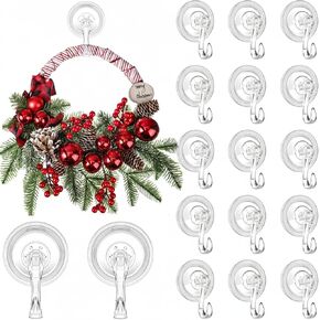 Yookeer 20 Pcs Christmas Wreath Hanger Suction Cup Hooks Heavy Duty Reusable Suction Cups Large Clear Door Wreath Hanger for Glass Door Window Hooks in Kuwait
