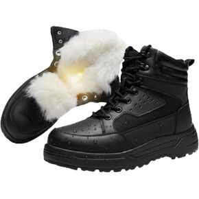 Men's Genuine Shearling Lined Winter Snow Boots Waterproof Leather Lightweight Design Anti-Slip Black Warm Boots for Cold Weather in Saudi Arabia