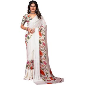 ساري نسائي من Elina fashion مهرجان راخي ديوالي جورجيت ساتان مطبوع عليه زهور | ساري تقليدي مع بلوزة غير مخيطة in Saudi Arabia