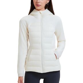 سترة منتفخة مبطنة خفيفة الوزن للسيدات من Mudere مع غطاء رأس بقوة 800 حشو، سحاب، مقاس نحيف، معطف شتوي كاجوال للسفر in Kuwait