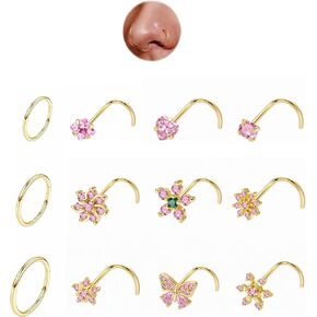 G&O JFU 12 Pcs Nose Rings 16G & Nose Studs 20G Hypoallergenic Surgical Steel Set, Gold & Silver Hoops and L-Shape/Screw Back Studs with CZ Designs for Women & Men in Saudi Arabia