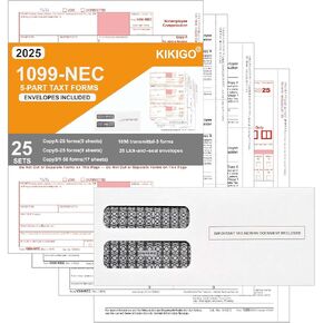 1099 NEC Forms 2024 with Envelopes,4 Part Tax Forms Kit,25 Vendor Kit of Laser Forms Compatible with QuickBooks and Accounting Software in Kuwait