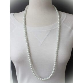 White Faux Pearl Necklace 30" Long Pearly Beads 8mm Bead Long Necklace For Women in Saudi Arabia