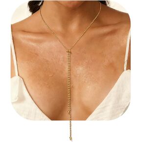 Necklace for Women 18K Gold Plated Stainless Steel Neckalce Non Tarnish Layered Necklaces Long Gold Neckalce Stack Trendy Y-shaped Charm Necklace Valentines Day Gifts for Her in Saudi Arabia