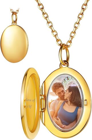Custom4U Round/Oval Locket Necklace that Holds Picture, Half-open Personalized Photo Medallion Pendant 925 Sterling Silver/Stainless Steel Chain 16"/18"/20"/22", Memory Gifts for Mother Mom Women in Saudi Arabia