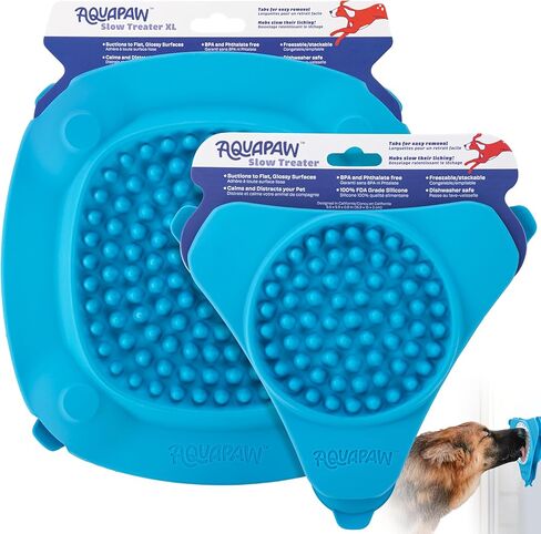 بساط لعق أكوابو الفاخر للكلاب - عبوتان | بساط تغذية بطيء لحمام الكلاب للأغذية والحلويات وزبدة الفول السوداني | لوازم استحمام للكلاب لتخفيف القلق | بساط لعق الكلاب مع أكواب شفط - أزرق in Kuwait