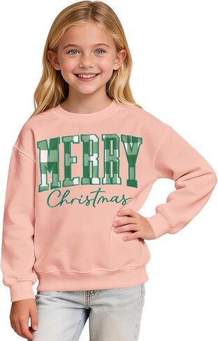 Kids Girls Christmas Sweatshirt Plaid Embroidery Merry Christmas Shirts Crewneck Pullover Top Xmas Holiday Outfits in Saudi Arabia