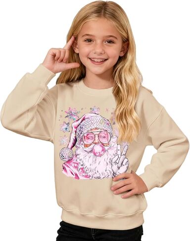 KEKEMI Kid Girls Merry Christmas Sweatshirts Disco Santa Shirts Retro Xmas Faux Glitter Pullover Holiday Tops Winter Clothes in Saudi Arabia