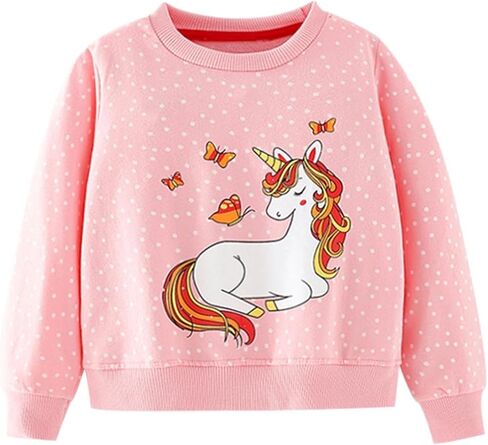 Girl's Sweatshirt, Unicorn Printed Long Sleeve Cotton Pullover, Casual Spring Fall Winter Wear for 3-8 Years in Saudi Arabia