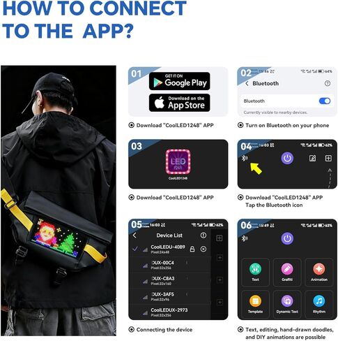 LED Sling Bag - Smart LED Pixel Art Crossbody Bag Customizable Animated Display Waterproof Fashion USB 5V Chest Bag/Waist Bag for Travel in Saudi Arabia