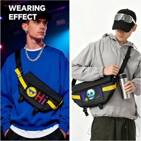 LED Sling Bag - Smart LED Pixel Art Crossbody Bag Customizable Animated Display Waterproof Fashion USB 5V Chest Bag/Waist Bag for Travel in Saudi Arabia