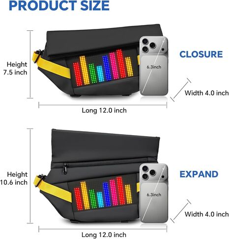 LED Sling Bag - Smart LED Pixel Art Crossbody Bag Customizable Animated Display Waterproof Fashion USB 5V Chest Bag/Waist Bag for Travel in Saudi Arabia