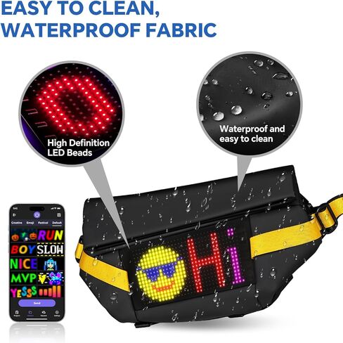 LED Sling Bag - Smart LED Pixel Art Crossbody Bag Customizable Animated Display Waterproof Fashion USB 5V Chest Bag/Waist Bag for Travel in Saudi Arabia
