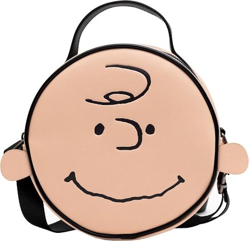 Peanuts Vegan Leather Round Crossbody Bag with Adjustable Straps, Charlie Brown Smiling Face Character Close Up in Saudi Arabia