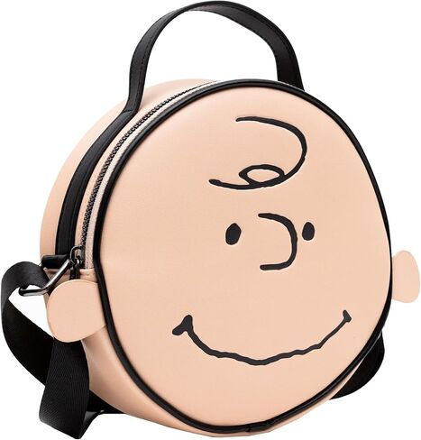 Peanuts Vegan Leather Round Crossbody Bag with Adjustable Straps, Charlie Brown Smiling Face Character Close Up in Saudi Arabia