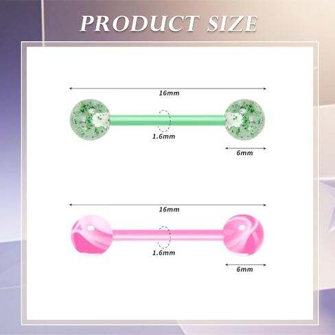 48Pcs 14G Glow in Dark Acrylic Tongue Barbells Flexible Plastic Straight Tongue Piercing Jewelry for Women Candy Color Tongue Rings 16mm Bar in Kuwait