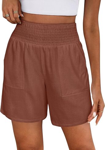 ANRABESS Linen Shorts for Women Casual Summer High Waisted Wide Leg Lounge Beach Vacation Shorts with Pockets 2026 Spring in Saudi Arabia