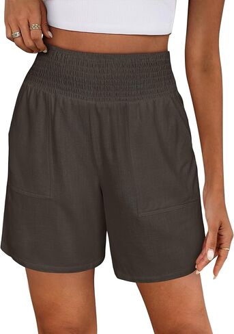 ANRABESS Linen Shorts for Women Casual Summer High Waisted Wide Leg Lounge Beach Vacation Shorts with Pockets 2026 Spring in Saudi Arabia