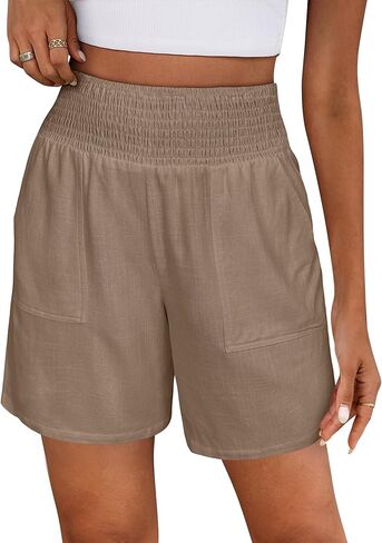 ANRABESS Linen Shorts for Women Casual Summer High Waisted Wide Leg Lounge Beach Vacation Shorts with Pockets 2026 Spring in Saudi Arabia