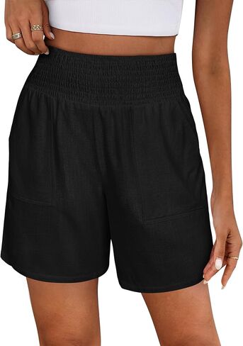 ANRABESS Linen Shorts for Women Casual Summer High Waisted Wide Leg Lounge Beach Vacation Shorts with Pockets 2026 Spring in Saudi Arabia