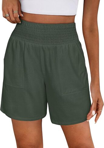 ANRABESS Linen Shorts for Women Casual Summer High Waisted Wide Leg Lounge Beach Vacation Shorts with Pockets 2026 Spring in Saudi Arabia