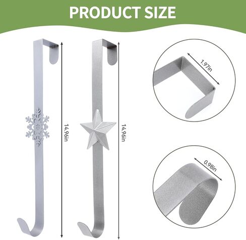 2Pcs Wreath Hangers for Front Door Snowflake and Star Silver Wreath Door Hanger 15 Inch Metal Holiday Garland Hanger Holder Hook for Christmas Decorations Welcome Sign in Saudi Arabia