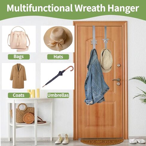 2Pcs Wreath Hangers for Front Door Snowflake and Star Silver Wreath Door Hanger 15 Inch Metal Holiday Garland Hanger Holder Hook for Christmas Decorations Welcome Sign in Saudi Arabia
