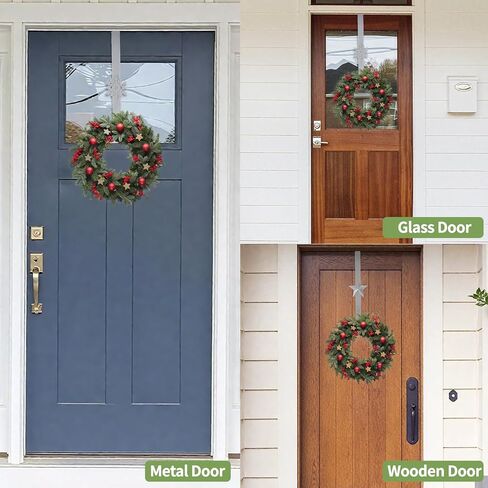 2Pcs Wreath Hangers for Front Door Snowflake and Star Silver Wreath Door Hanger 15 Inch Metal Holiday Garland Hanger Holder Hook for Christmas Decorations Welcome Sign in Saudi Arabia