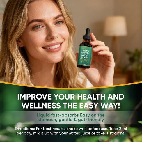 قطرات سائلة من QIZFYZZ، قطرات سائلة 10 في 1 مع طحالب البحر، المورينغا، زيت الكركم، زيت الحبة السوداء، الأوريجانو للصحة العامة، دعم المفاصل (1) in Kuwait