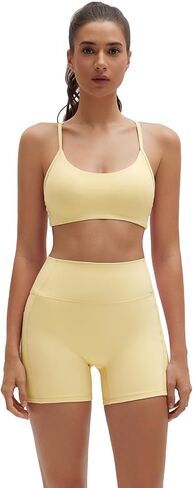 SUUKSESS Workout Sets for Women Y Back Sports Bras Padded Racerback Low Impact Thin Strap Top Biker Shorts with Pockets in Saudi Arabia
