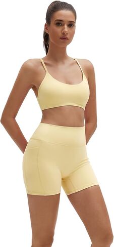 SUUKSESS Workout Sets for Women Y Back Sports Bras Padded Racerback Low Impact Thin Strap Top Biker Shorts with Pockets in Saudi Arabia