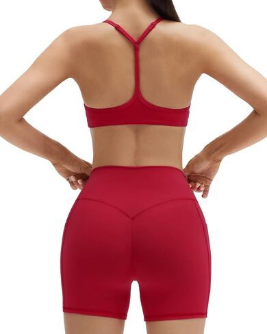 SUUKSESS Workout Sets for Women Y Back Sports Bras Padded Racerback Low Impact Thin Strap Top Biker Shorts with Pockets in Saudi Arabia