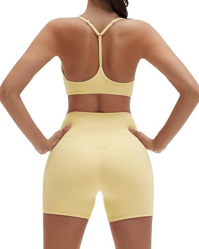 SUUKSESS Workout Sets for Women Y Back Sports Bras Padded Racerback Low Impact Thin Strap Top Biker Shorts with Pockets in Saudi Arabia
