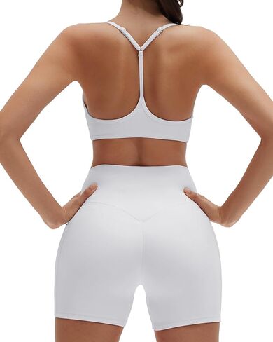 SUUKSESS Workout Sets for Women Y Back Sports Bras Padded Racerback Low Impact Thin Strap Top Biker Shorts with Pockets in Saudi Arabia