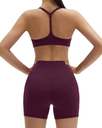 SUUKSESS Workout Sets for Women Y Back Sports Bras Padded Racerback Low Impact Thin Strap Top Biker Shorts with Pockets in Saudi Arabia