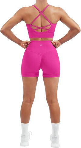 SUUKSESS Women Seamless 2 Piece Workout Sets Criss Cross Sports Bra High Waist Booty Shorts in Saudi Arabia