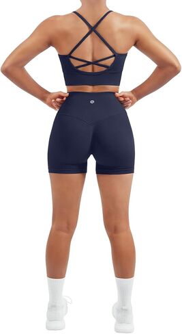 SUUKSESS Women Seamless 2 Piece Workout Sets Criss Cross Sports Bra High Waist Booty Shorts in Saudi Arabia