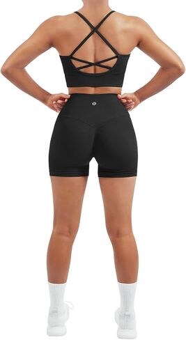 SUUKSESS Women Seamless 2 Piece Workout Sets Criss Cross Sports Bra High Waist Booty Shorts in Saudi Arabia