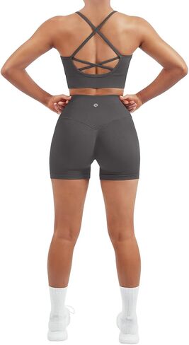 SUUKSESS Women Seamless 2 Piece Workout Sets Criss Cross Sports Bra High Waist Booty Shorts in Saudi Arabia