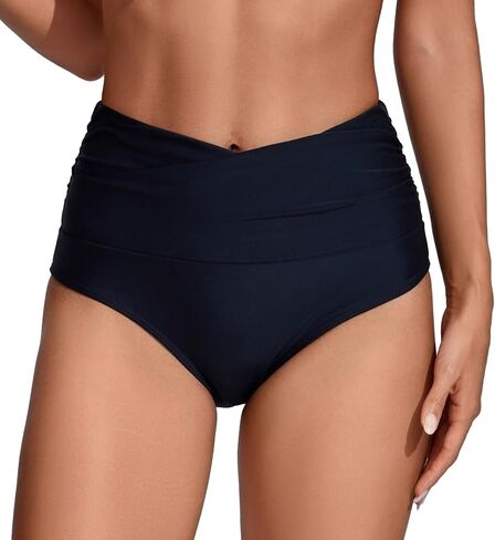 COCOPEAR V-Cross High Waisted Bikini Bottoms Tummy Control Full Coverage Bikini Bottoms for Women in Saudi Arabia