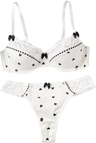 Sexy Lingerie for Women Underwire Cute White Push Up Bra and Panty Sets Outfits in Saudi Arabia